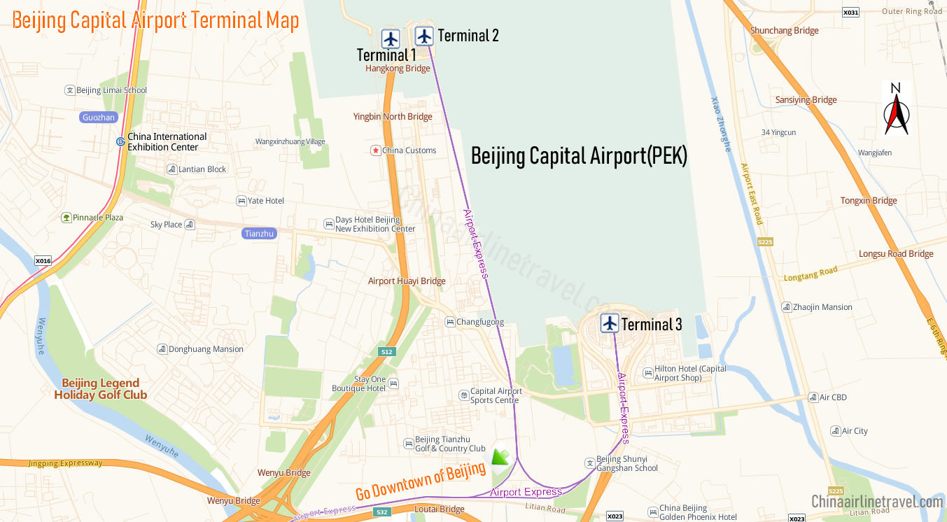 Beijing Capital Airport Terminal Map, PEK Map, T3, T2, T1