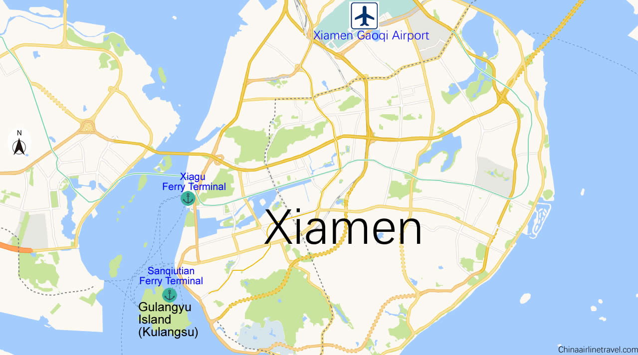 map from xiamen airport to Gulangyu island(Kulangsu