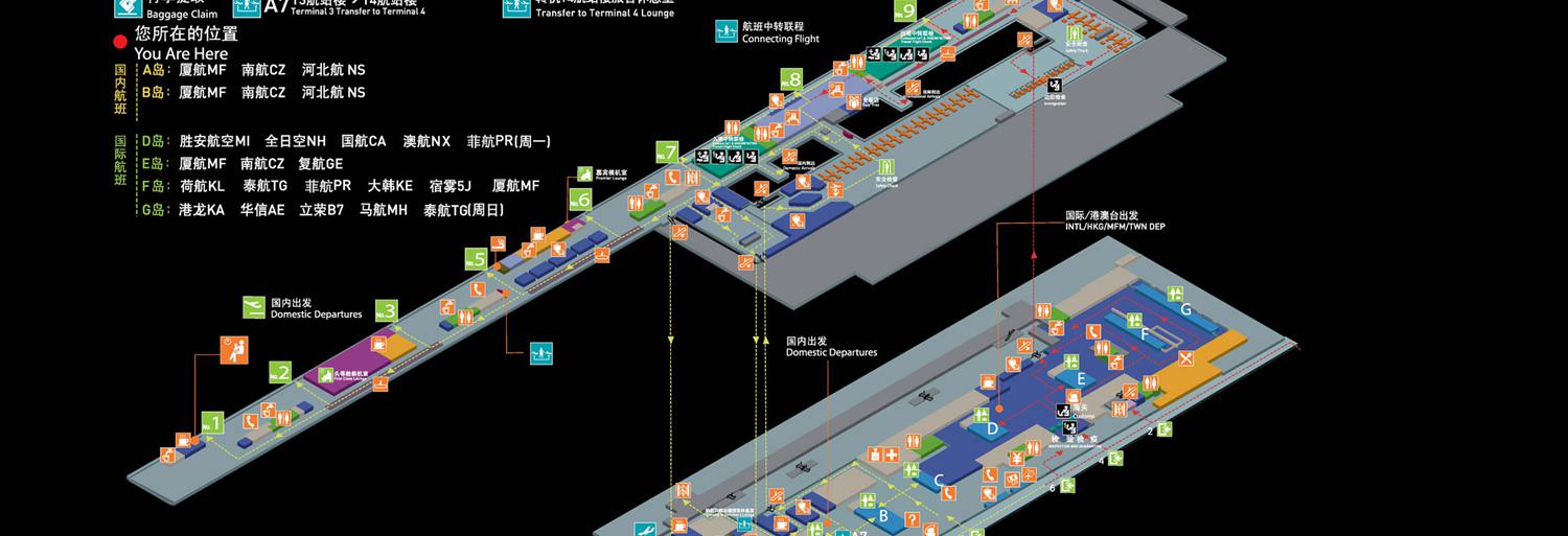 Xiamen Gaoqi Airport terminal 3 plan, layout Map, XMN airport
