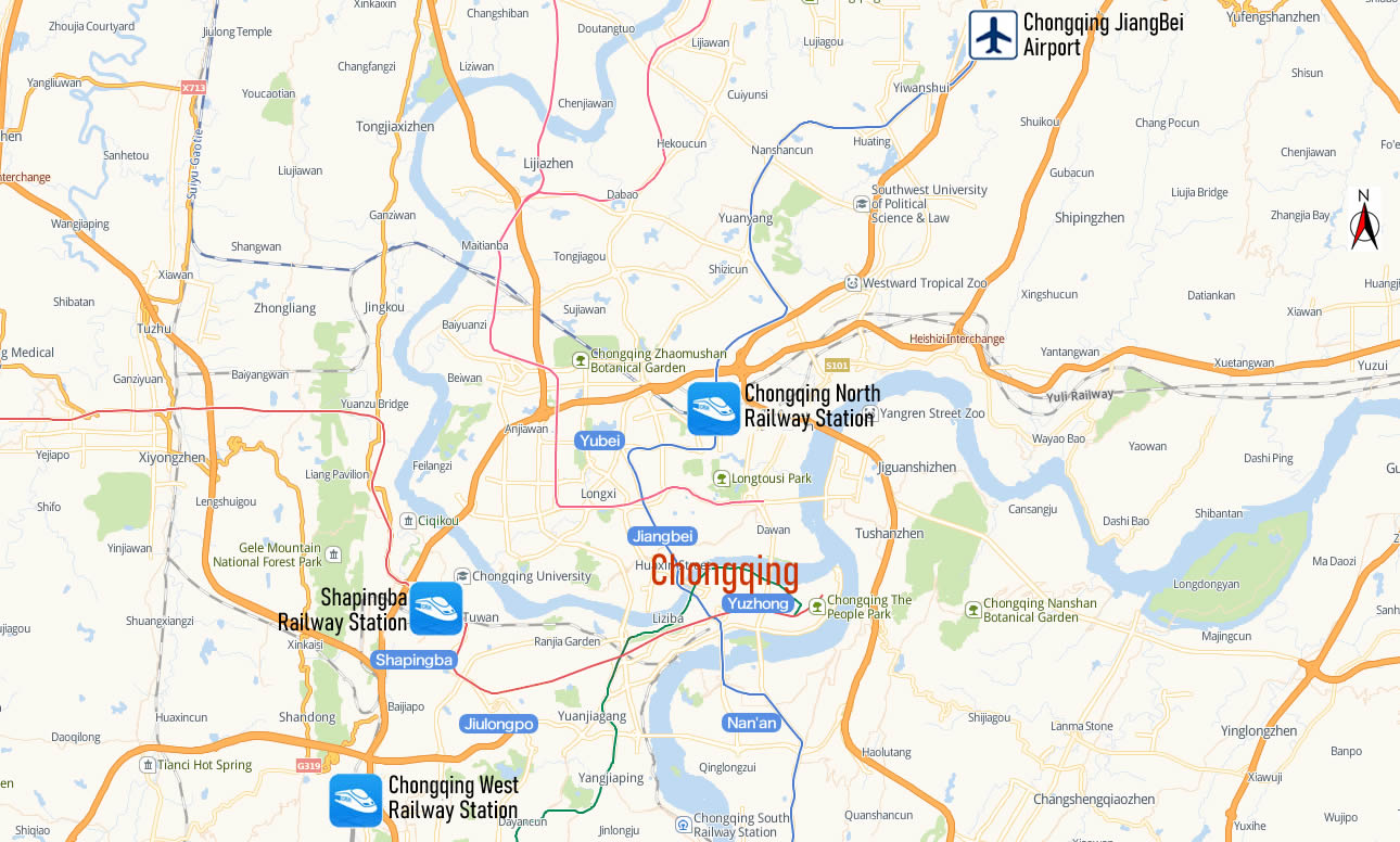 Map of Chongqing North Railway Station, Map of Chongqing North high speed train station, location