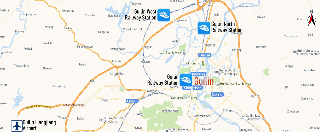 Guilin North Railway Station Map, Map of Guilin North high speed train station, location