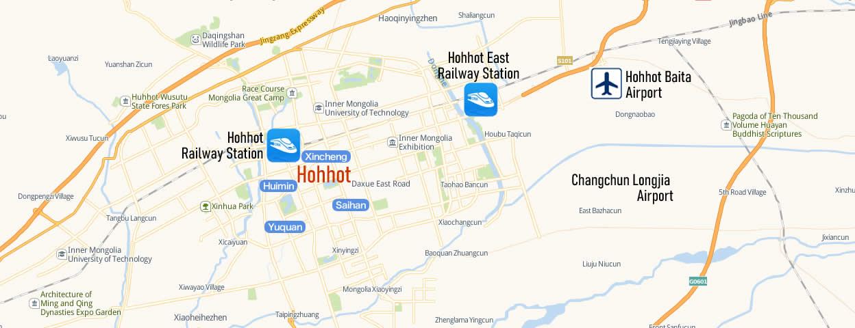 Map of Hohhot East Railway Station, Map of Hohhot high speed train station, location