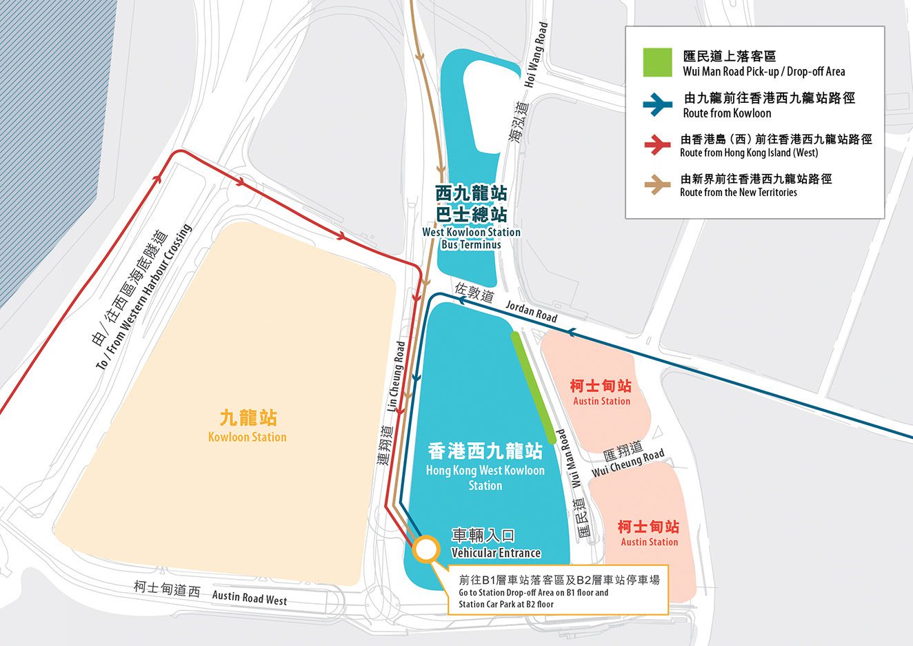 Route Map of Taxi drop-off & Pick-up area at Hong Kong West Kowloon Railway Station