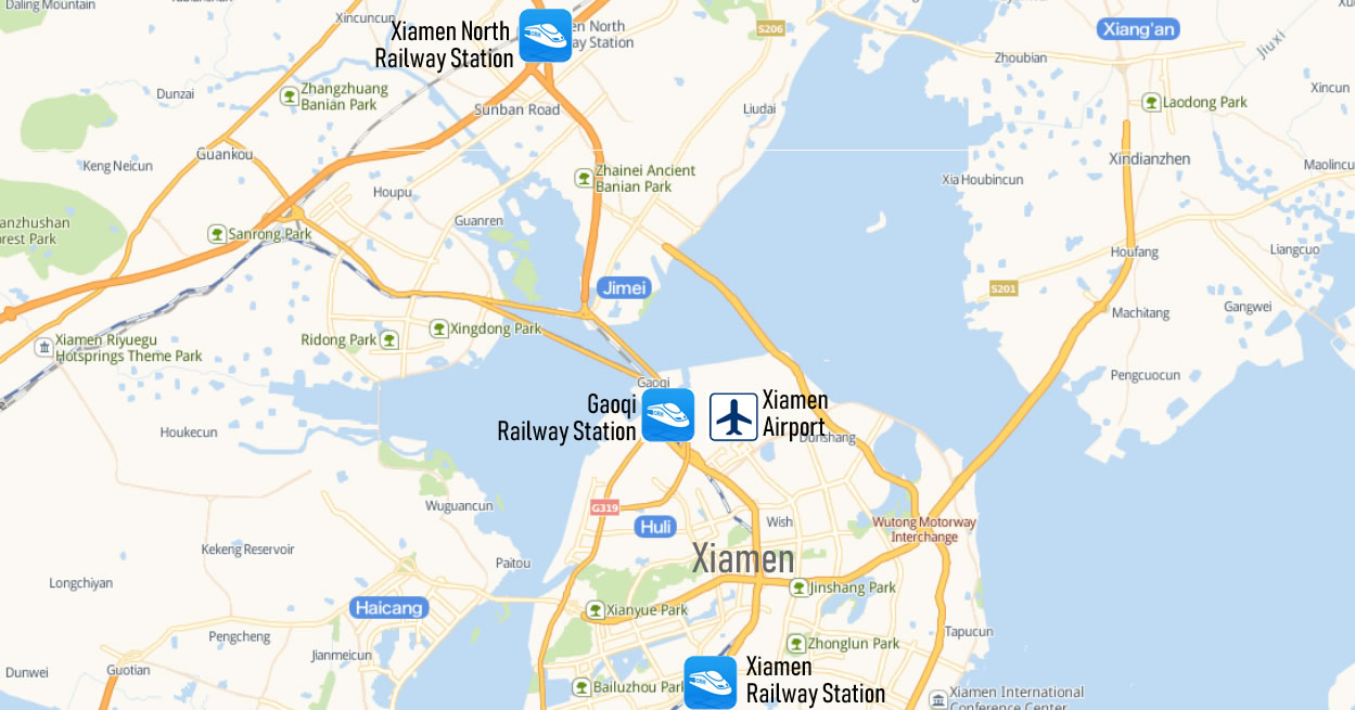 Map of Railway Stations in Xiamen